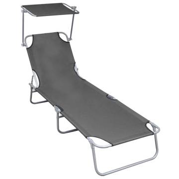 Folding Sun Lounger with Canopy - Grey Aluminium