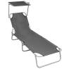 Folding Sun Lounger with Canopy Grey Aluminium Colour grey Quantity in Package 1 