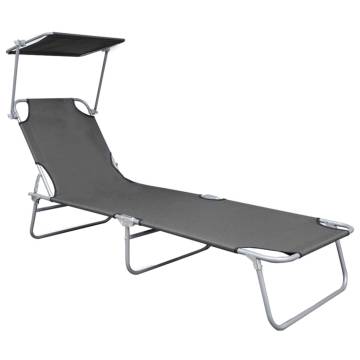 Folding Sun Lounger with Canopy - Grey Aluminium