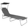 Folding Sun Lounger with Canopy - Grey Aluminium