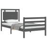 Grey Bed Frame with Headboard 90x200 cm - Solid Wood