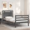 Grey Bed Frame with Headboard 90x200 cm - Solid Wood