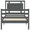 Grey Bed Frame with Headboard 90x200 cm - Solid Wood