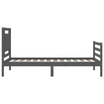 Grey Bed Frame with Headboard 90x200 cm - Solid Wood