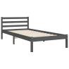 Grey Bed Frame with Headboard 90x200 cm - Solid Wood