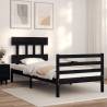 Black Bed Frame with Headboard - 90x200 cm Solid Wood