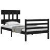 Black Bed Frame with Headboard - 90x200 cm Solid Wood