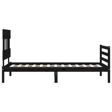 Black Bed Frame with Headboard - 90x200 cm Solid Wood