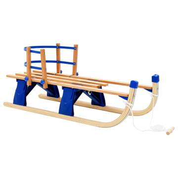 Folding Snow Sledge with Backrest - 119 cm Wooden Sledge