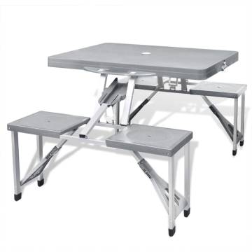 Foldable Camping Table Set with 4 Stools - Extra Light Grey