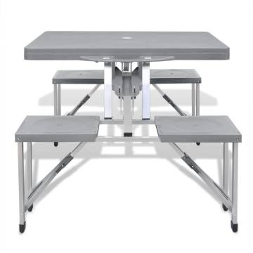 Foldable Camping Table Set with 4 Stools - Extra Light Grey