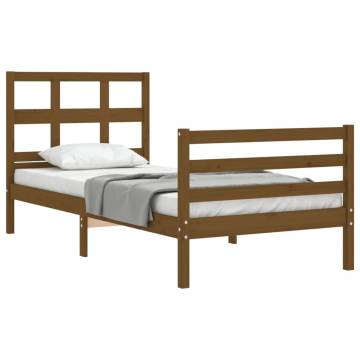 Honey Brown Bed Frame with Headboard - 90x200 cm Solid Wood