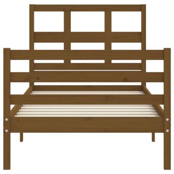 Honey Brown Bed Frame with Headboard - 90x200 cm Solid Wood