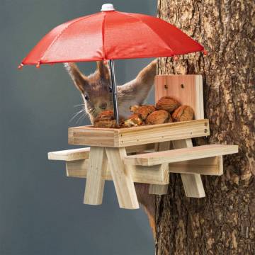 HI Squirrel Feeder with Umbrella - Beige Picnic Table