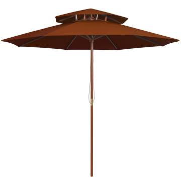 Double Decker Parasol with Wooden Pole - Terracotta 270 cm