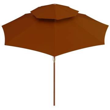 Double Decker Parasol with Wooden Pole - Terracotta 270 cm