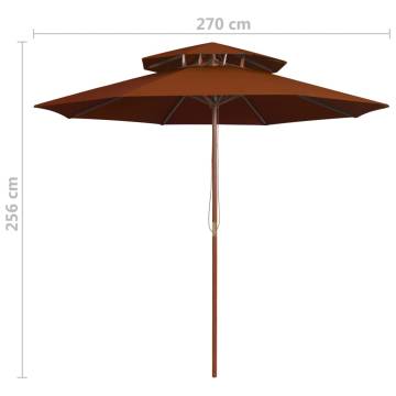 Double Decker Parasol with Wooden Pole - Terracotta 270 cm