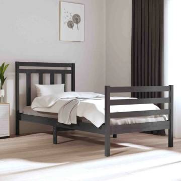 Grey Solid Wood Bed Frame 90x200 cm - Timeless Design