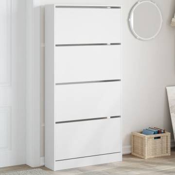 Shoe Cabinet with 4 Flip-Drawers - Modern White Storage Solution