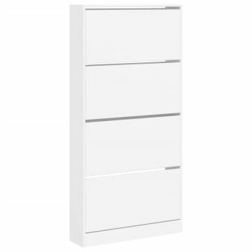 Shoe Cabinet with 4 Flip-Drawers - Modern White Storage Solution