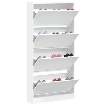 Shoe Cabinet with 4 Flip-Drawers - Modern White Storage Solution