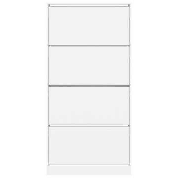 Shoe Cabinet with 4 Flip-Drawers - Modern White Storage Solution