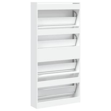 Shoe Cabinet with 4 Flip-Drawers - Modern White Storage Solution