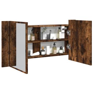 LED Bathroom Mirror Cabinet Smoked Oak 90x12x45 cm