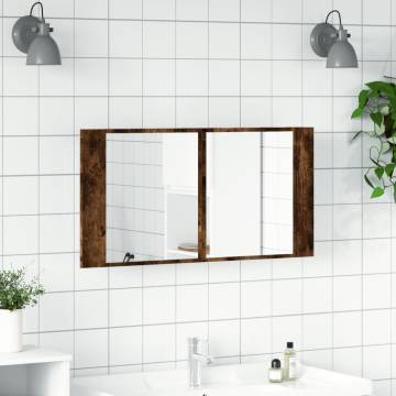 LED Bathroom Mirror Cabinet Smoked Oak 90x12x45 cm