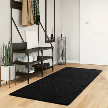 Shaggy Rug PAMPLONA High Pile Modern Black 80x200 cm