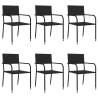 7 Piece Garden Dining Set - Black Poly Rattan & Steel