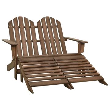 2-Seater Garden Adirondack Chair & Ottoman - Brown Fir Wood