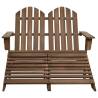 2-Seater Garden Adirondack Chair & Ottoman - Brown Fir Wood