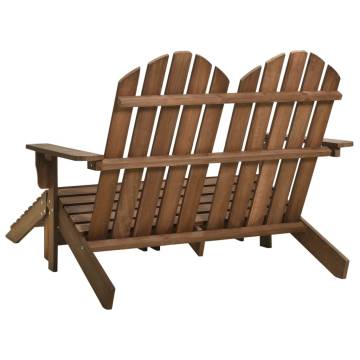 2-Seater Garden Adirondack Chair & Ottoman - Brown Fir Wood