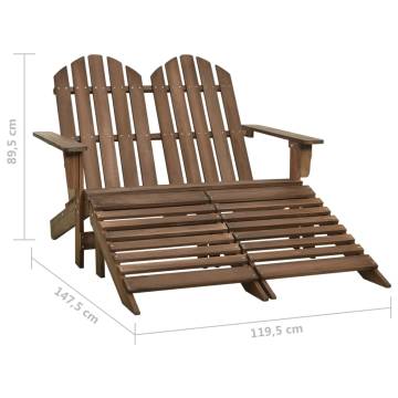 2-Seater Garden Adirondack Chair & Ottoman - Brown Fir Wood