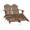 2-Seater Garden Adirondack Chair & Ottoman - Brown Fir Wood