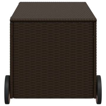 Garden Storage Box with Wheels - 190L Brown Poly Rattan