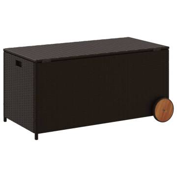 Garden Storage Box with Wheels - 190L Brown Poly Rattan