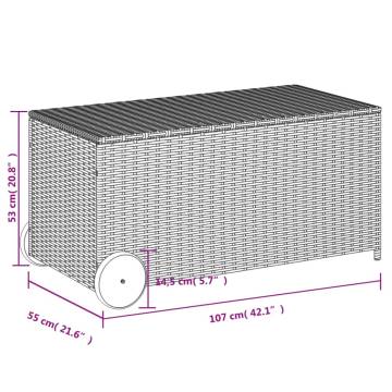 Garden Storage Box with Wheels - 190L Brown Poly Rattan