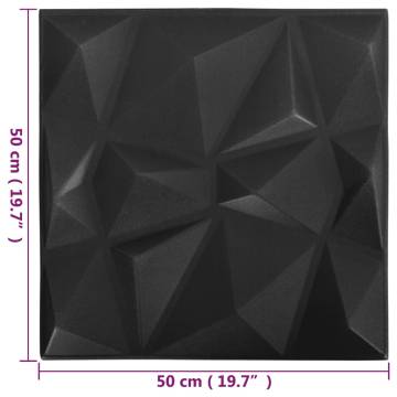 3D Wall Panels 50x50 cm Diamond Black - 24 pcs, 6 m²