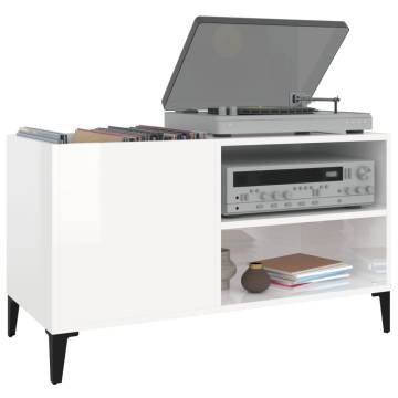 High Gloss White Record Cabinet - Stylish Vinyl Storage