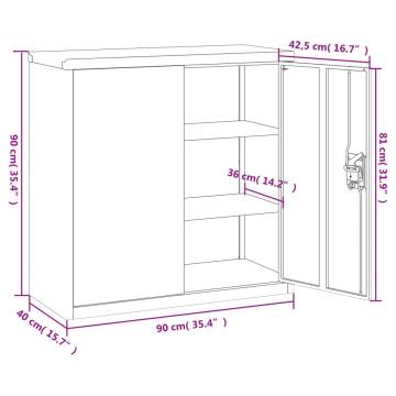 Stylish Grey Office Cabinet with 2 Doors - 90 cm Steel Storage