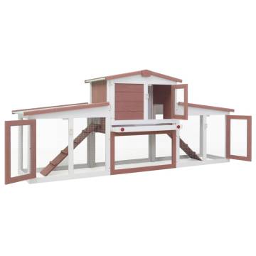 Outdoor Large Rabbit Hutch - Brown & White Wood 204x45x85 cm