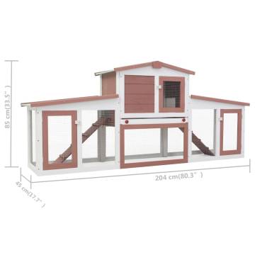 Outdoor Large Rabbit Hutch - Brown & White Wood 204x45x85 cm