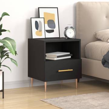 Black Bedside Cabinet - Modern Engineered Wood Storage