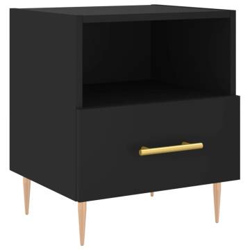 Black Bedside Cabinet - Modern Engineered Wood Storage