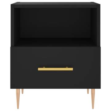 Black Bedside Cabinet - Modern Engineered Wood Storage