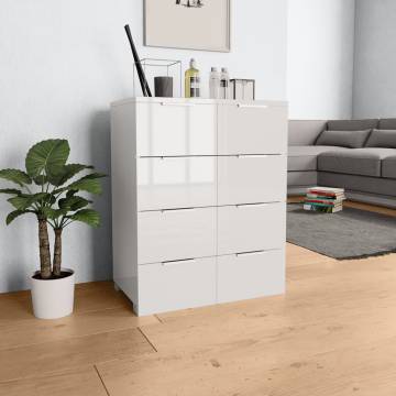 High Gloss White Sideboard - 8 Drawers & Engineered Wood | HipoMarket