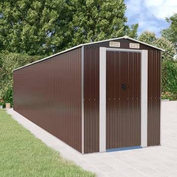 Spacious Dark Brown Garden Shed - Galvanised Steel Storage