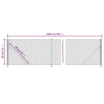 Chain Link Fence with Flange Silver 0.8x10 m - Durable & Secure